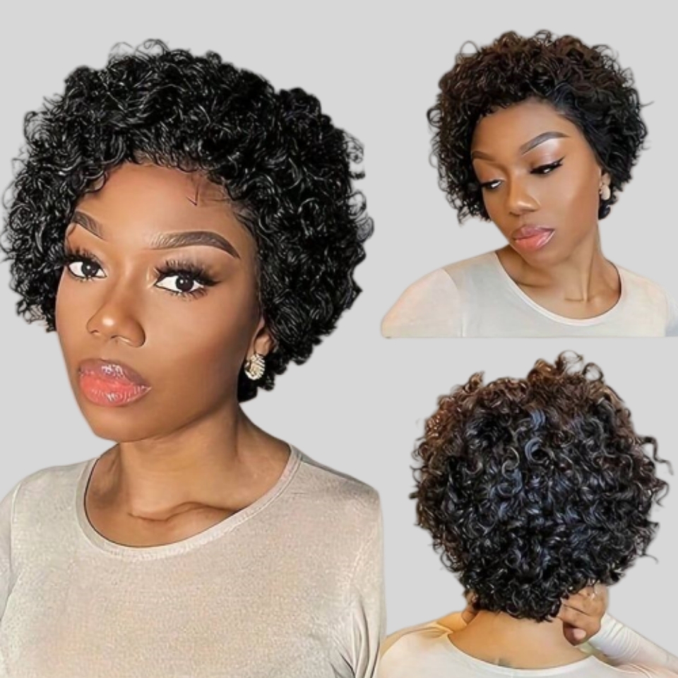 Short Pixie Cut Wig Human Hair Cheap - Peruka Krótka Pixie z Kręconymi Włosami