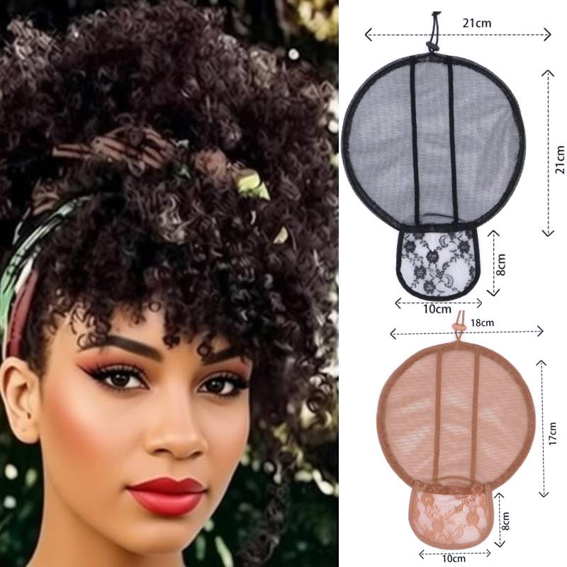 Drawstring Afro Curly Puff Ponytail - Regulowana siatka na afro puff z