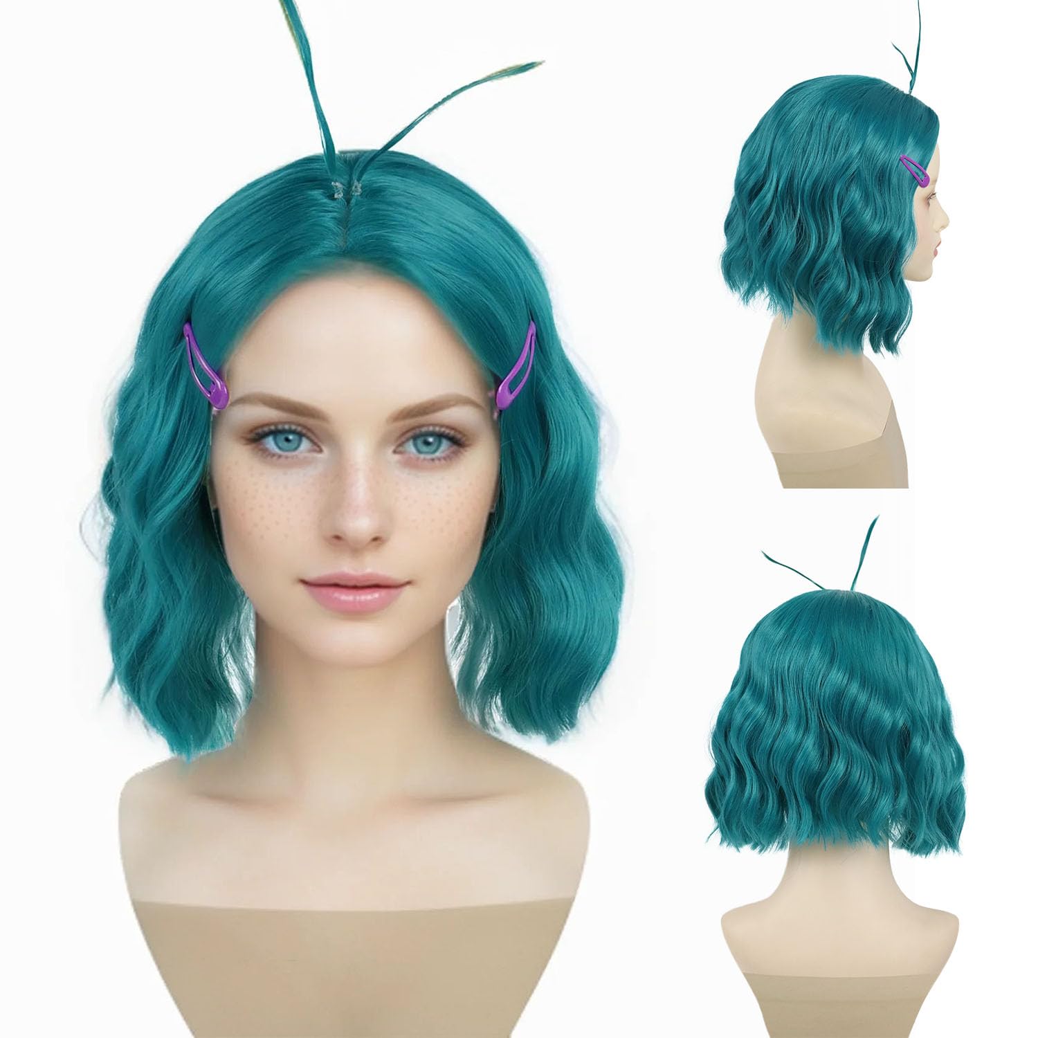 Synthetic Wigs - Peruka Envy, kolor cyjan, krótka, kręcona,