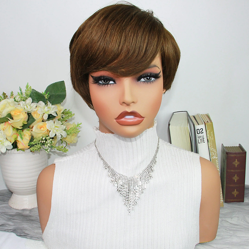 Czekoladowo-brązowe peruki typ – Short Pixie Cut Wig Human Hair Cheap recenzja i cena